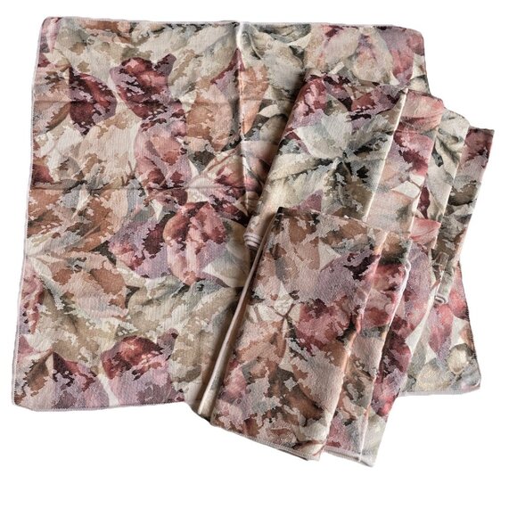 Vintage 80s Floral Damask Napkins Mauve Jacquard Retro Set of 8 16X16" EUC - Picture 1 of 6